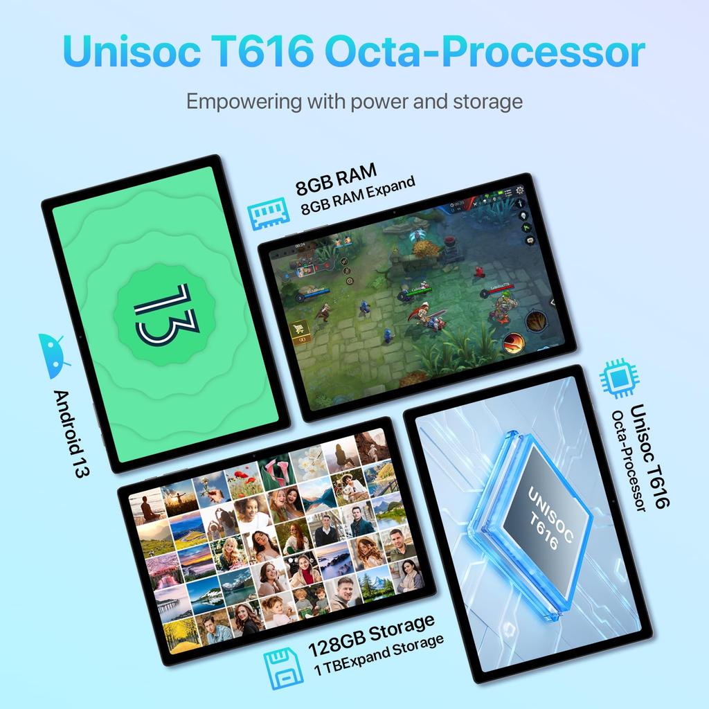 UMIDIGI A13 Tab TF FHD WideVineL1 7500mAh 18W IPS Quad Face Wireless Case Included Tablet, 16GB+128GB+1TB Expansion, 10.51-inch 19201200 8-Core CPU,