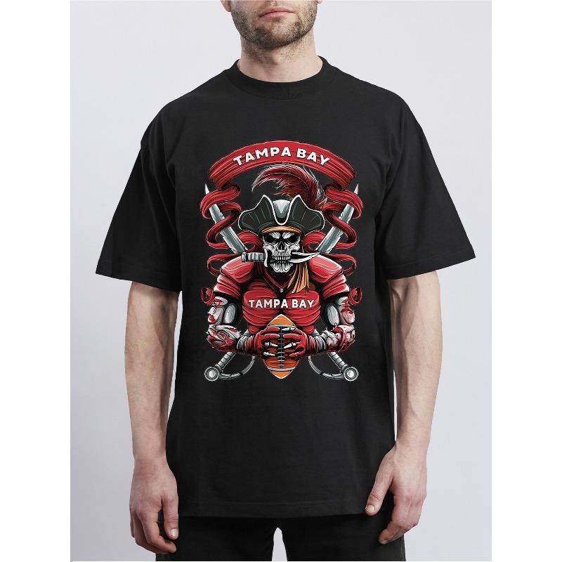 

European sizes Men s Casual T-Shirt - Comfortable, Versatile Crew Neck Tee with Unique Pirate Skull & Football Design - Perfect for Running 4XL чорний