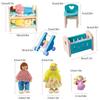 Wooden Doll House Furniture Baby Room Set Miniature Models DIY Assembled Toys with Chair Bed Stroller