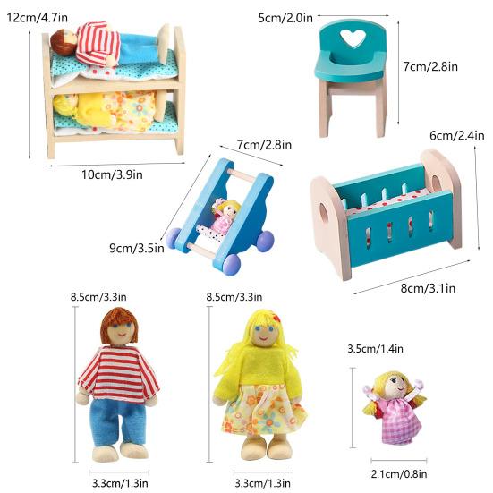 Wooden Doll House Furniture Baby Room Set Miniature Models DIY Assembled Toys with Chair Bed Stroller