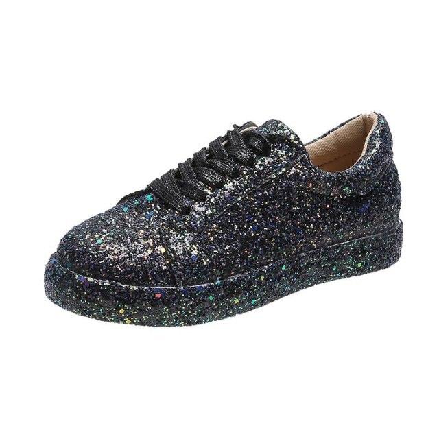 Dámské Vulkanizované Boty Tenisky Sliver Bling Boty Dívka Ploché třpytky Tenisky Běžné Dámské Prodyšné Šněrovací Sportovní boty