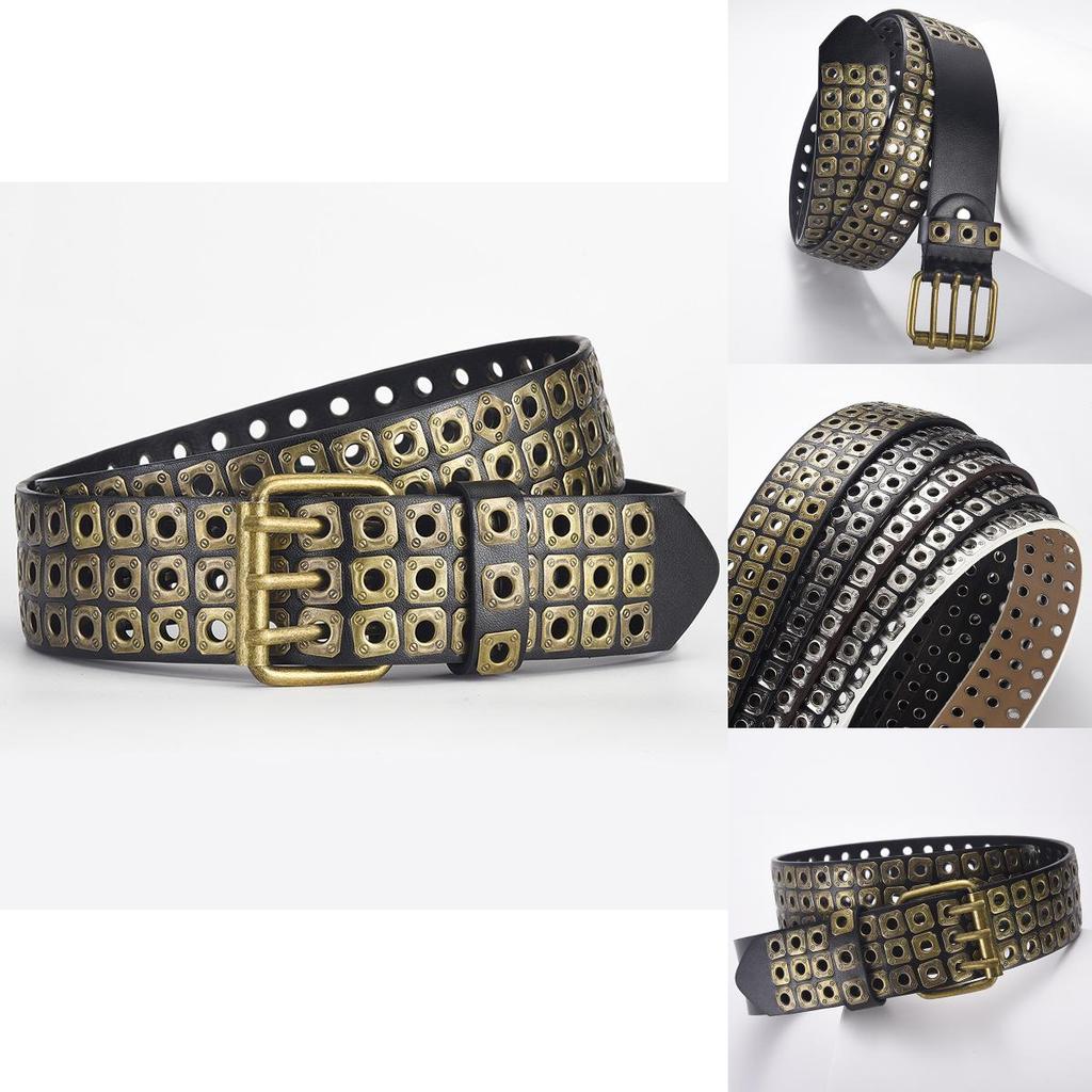Unique And Stylish Pu Leather Belt With Rivets And Eyelets For Men And Women