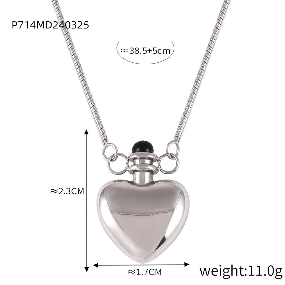 Korean Heart-Shaped Color Glaze Pendant Necklace in Titanium Steel