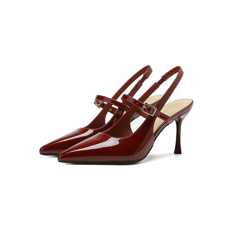 2024 Summer New Women's Sandals Patent Leather High Heels Footwear Elegant Slingback Pointed Stiletto Heels Party Lady Shoes
