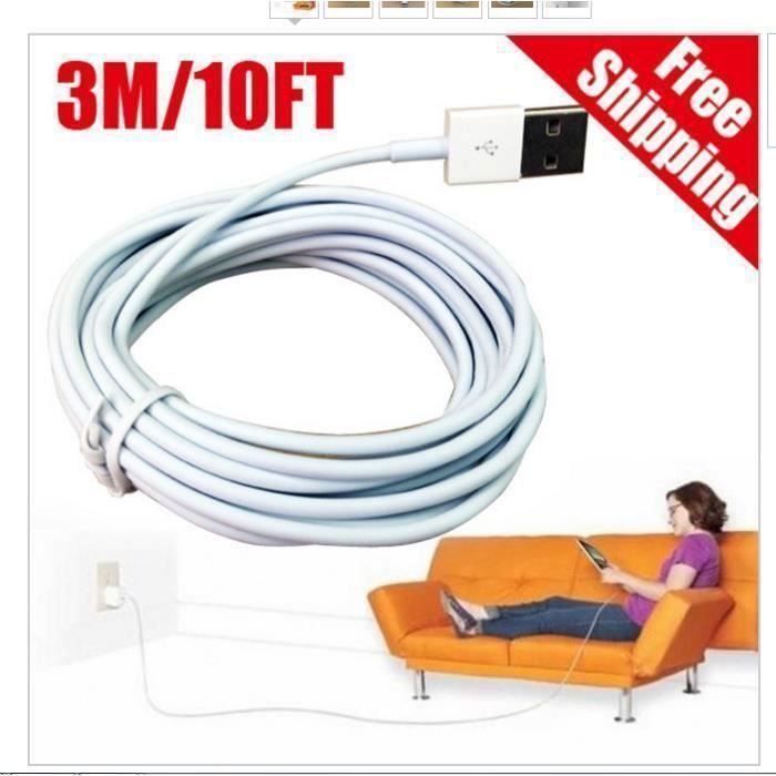 3M / 10FT IOS 8 Charge Cable USB 3 mètres chargeur de 3m de long pour iPhone 6 6 plus le cable pour l'air iPhone 5 5S 5C iPad, cable