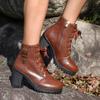 Autumn and winter new round head lace-up Martin boots women's belt buckle side zipper high-heeled short boots