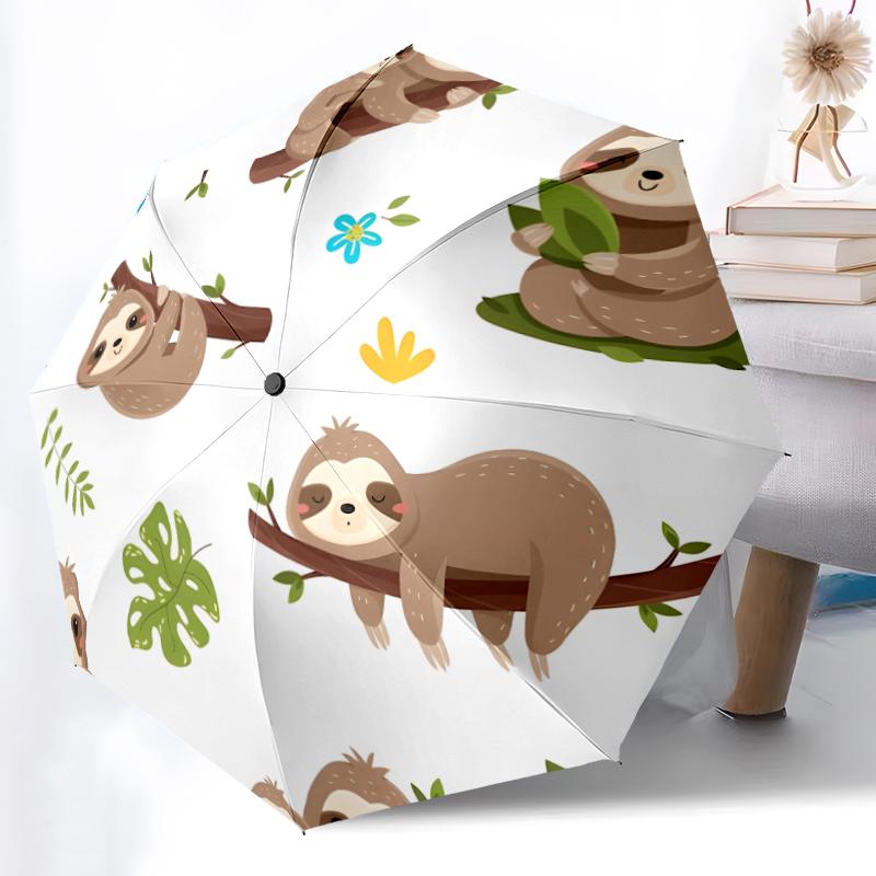 1pc Sturdy 8-Bone Auto Umbrella, sloth Umbrella, Digital Printed, Foldable Umbrella for On-the-Go Outdoor Use
