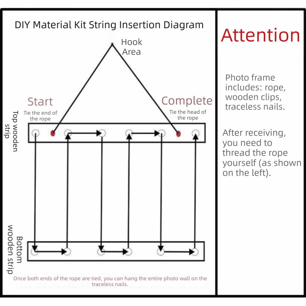 Hanging Photo Display Holder Handmade Multiple Pictures Hangers Picture Frames Wood Splint Picture Board for Home Decoration