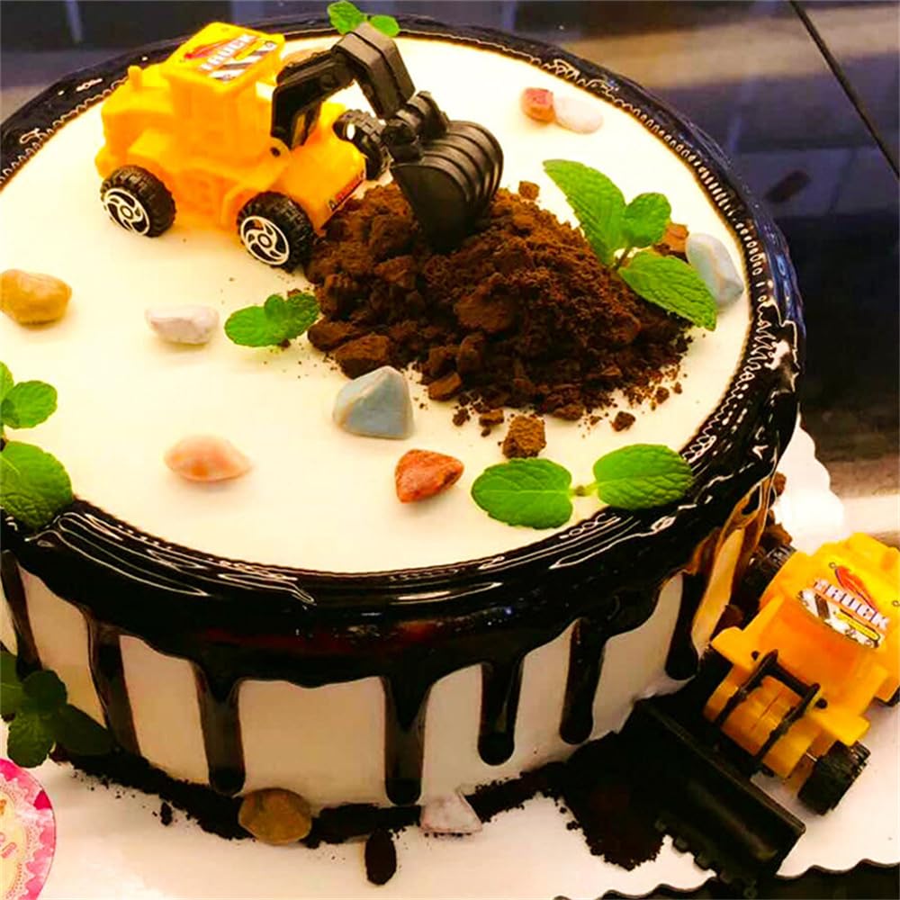 DUOLEIMI Cake Top Heavy Machinery Construction Vehicle Cake Topper 6-Piece Set Mini Car 3D Cake Decoration Pick Vehicle Boy Birthday Cake Decoration