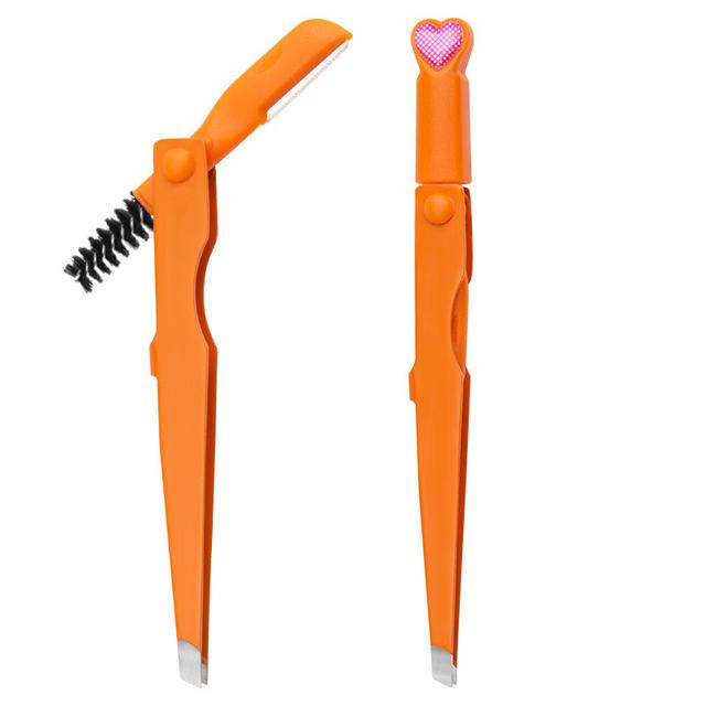 3 In 1 Eyebrow Clip Eyebrow Trimmering with Brush Multifunctional Stainless Steel Colorful Eyelash Tweezers Beauty Makeup Tools