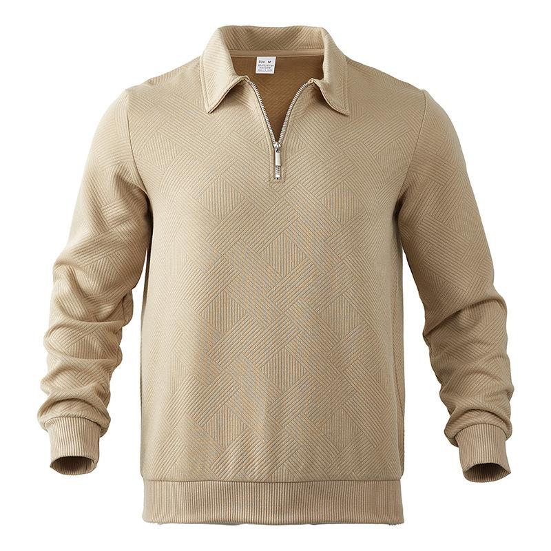 Men's Autumn And Winter American Retro Heavy Sweater Jacquard Long-sleeved Lapel Half-chain Men's Top
