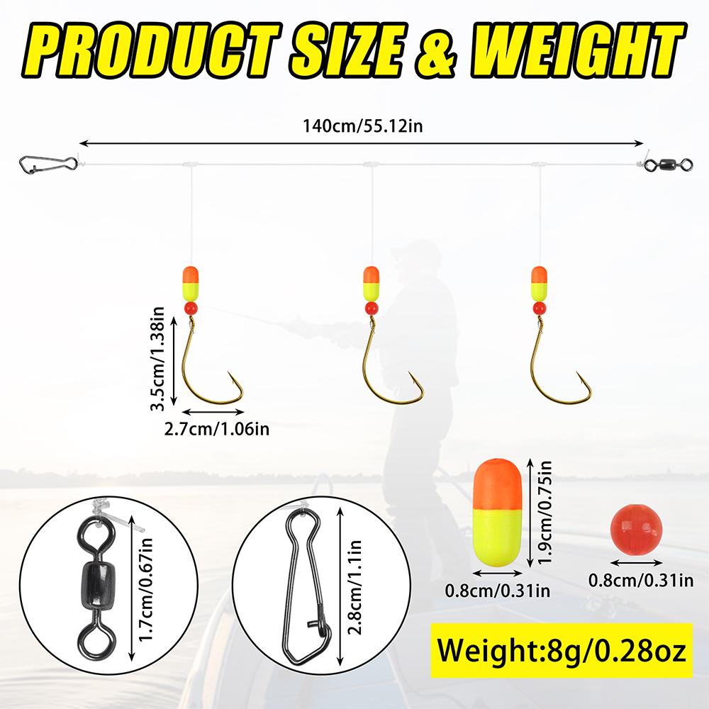 1Pack Saltwater Pompano Rigs for Surf Fishing Three Drops Pompano Rigs with Barrel Swivel Hook Floats Duo Lock Snap and Beads