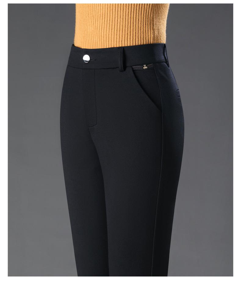 2024 Spring & Autumn Black Elastic High-Waisted Straight-Leg Pants for Women - Slimming, Versatile, Casual Fit for Middle-Aged Moms