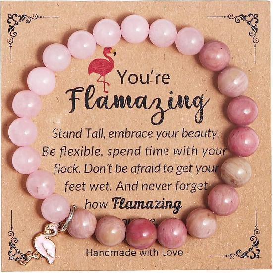 COLORFUL BLING Healing Crystal Beaded Stretch Bracelet Never Forget How Flamazing You Are Flamingo Bracelet Gifts Natural Stone Inspirational