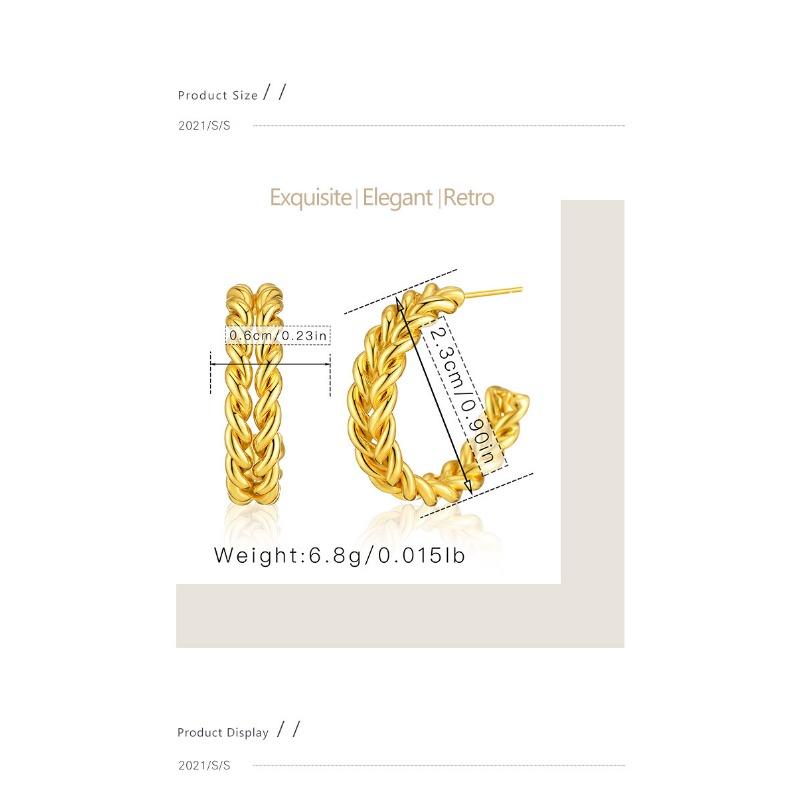 Twisted Braided C Shape Copper Plated 18k Gold Stud Earrings Fashion Jewelry For Women