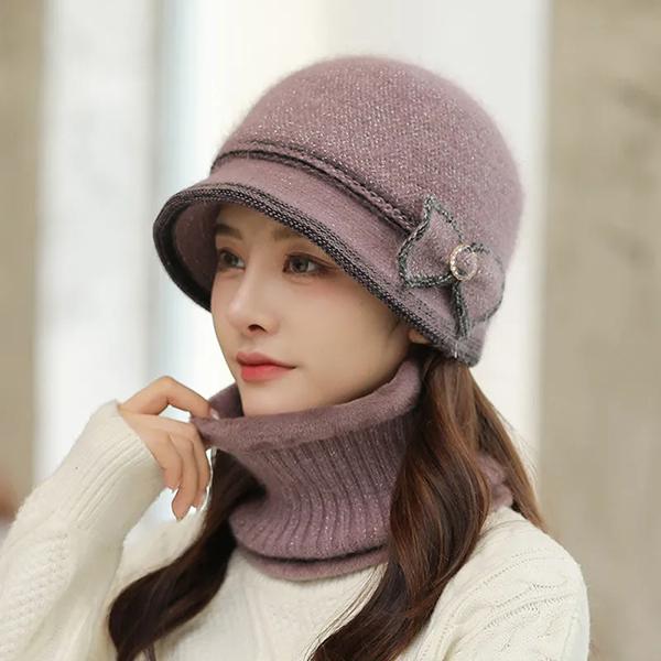 WTEMPO Winter Outdoor Commuting Cycling Cold-proof Windproof Hat Scarf Set Women's Solid Color Warm Knitted Hats
