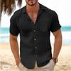Men's summer retro linen loose Henry shirt casual beach shirt