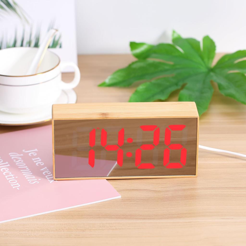 LED Electronic Clock Simple and Fashionable Alarm Clock Bedside Mute Clock Large Font Solid Wood Clock