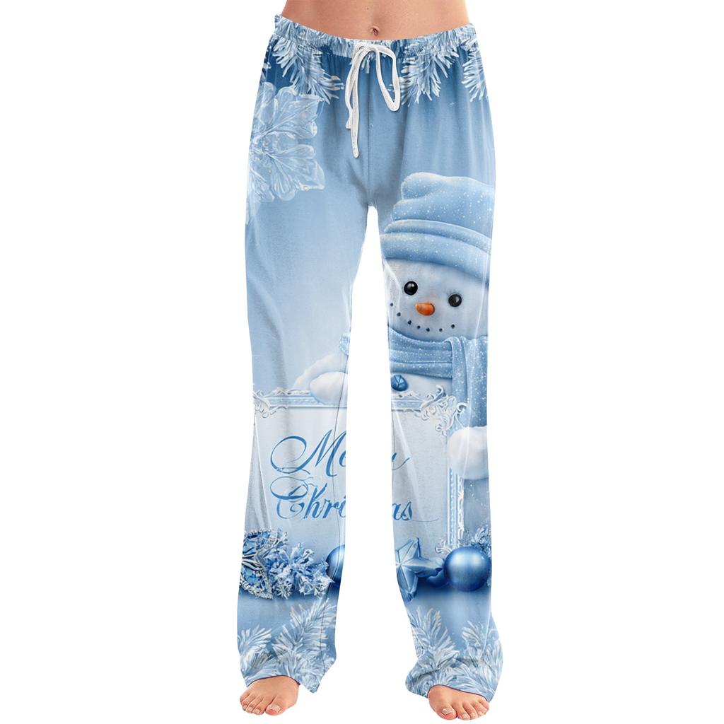 Women's Christmas Print Casual Pants with No Pockets for Holiday Wear