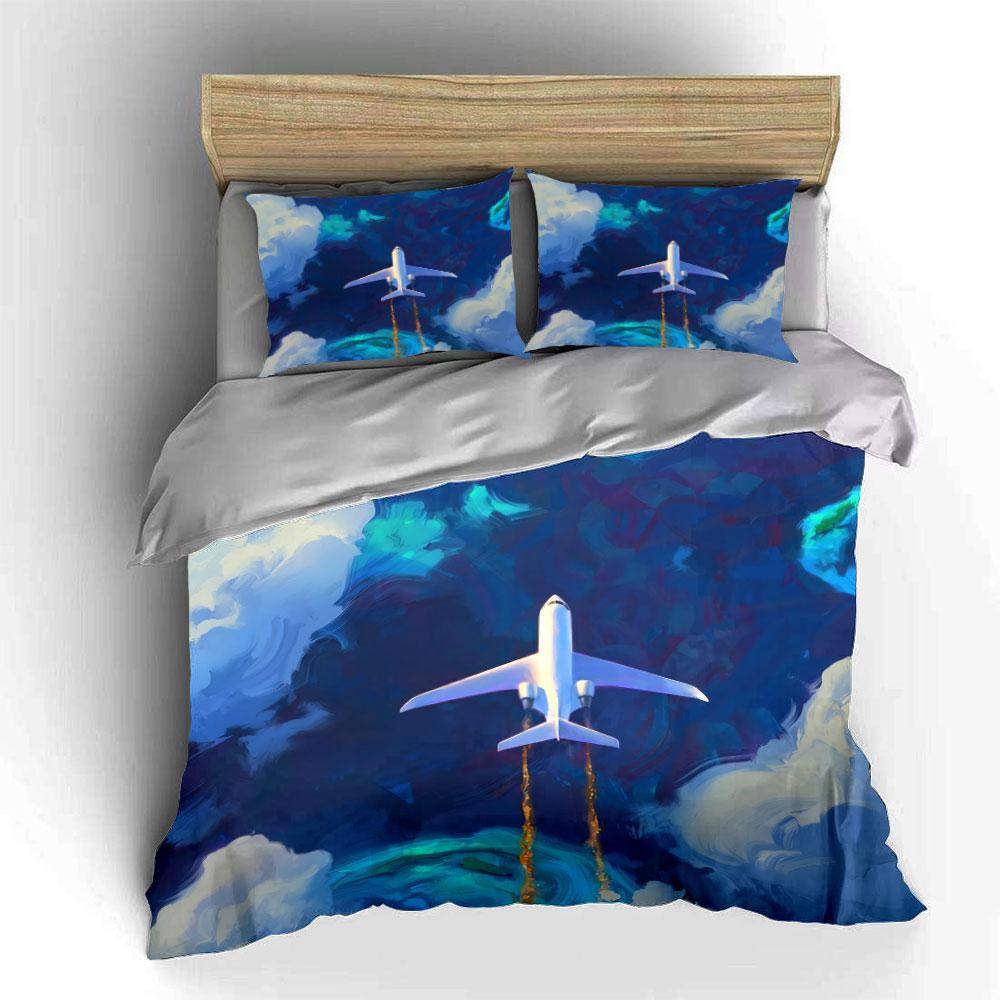 Airplane Journey Themed Set Soft Comfortable Duvet Cover Bedding Set Included 1*Duvet Cover & 2*Pillowcases, Gift