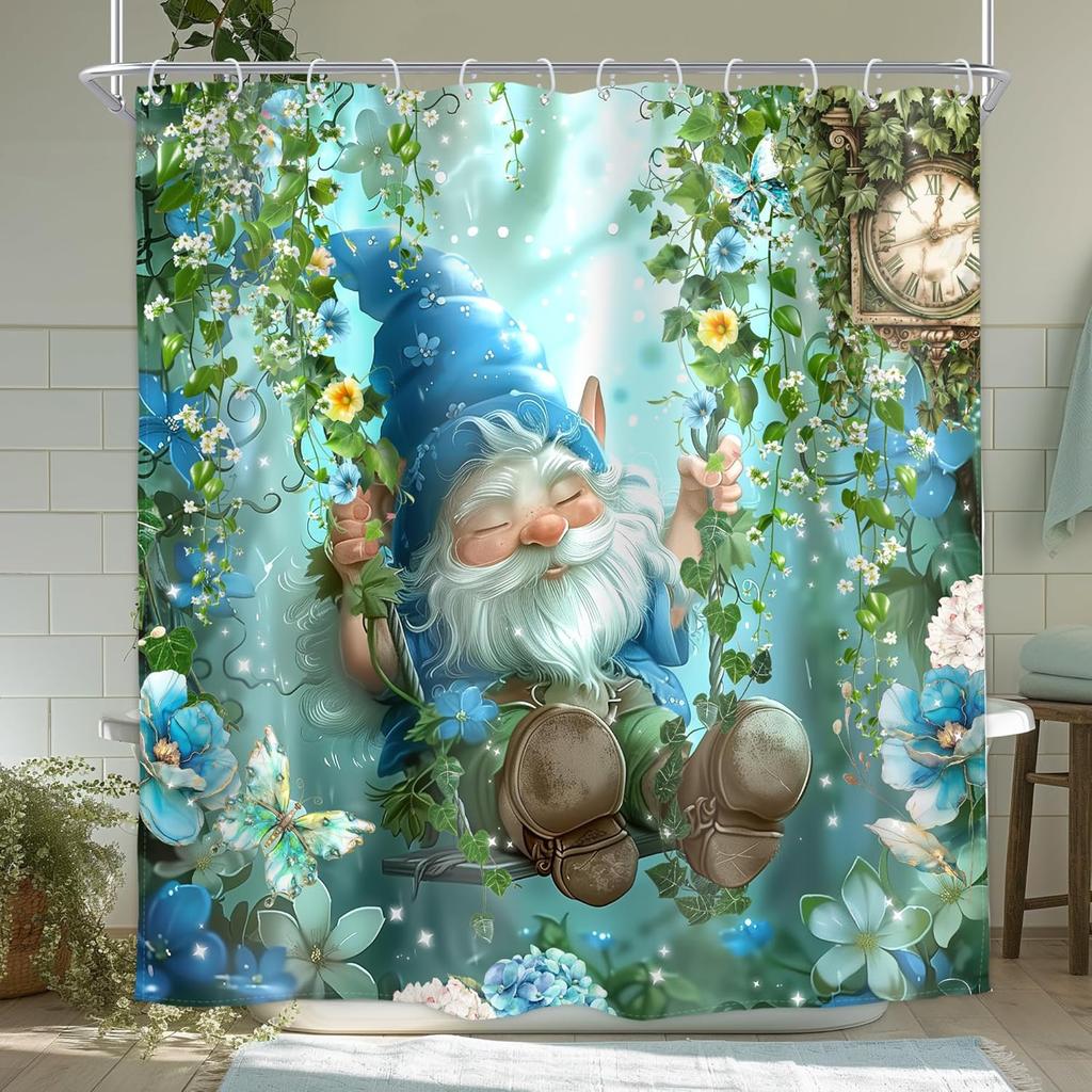 Funny Rubber Duck Shower Curtain Cute Yellow Pink Kids Animal in Bathtub Lovely Green Plants Botanical Brush for Teens Boys
