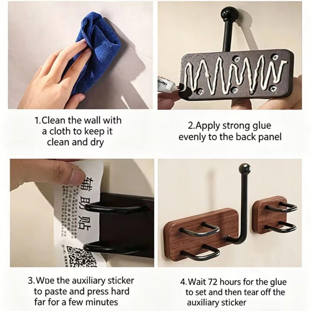 Wall Mounted Wooden Comb Holder Self-Adhesive Bathroom Storage Rack Hair Rings Hanger Hair Tie