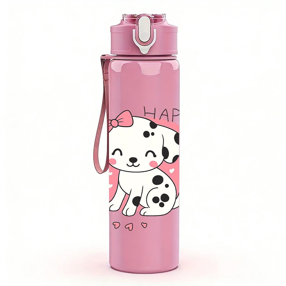 1PC Happy Dalmatian Dog Art 750ml Color Plastic Sports Water Bottle Leakproof Flip Straw Lid Suitable for Sports Office Home Use