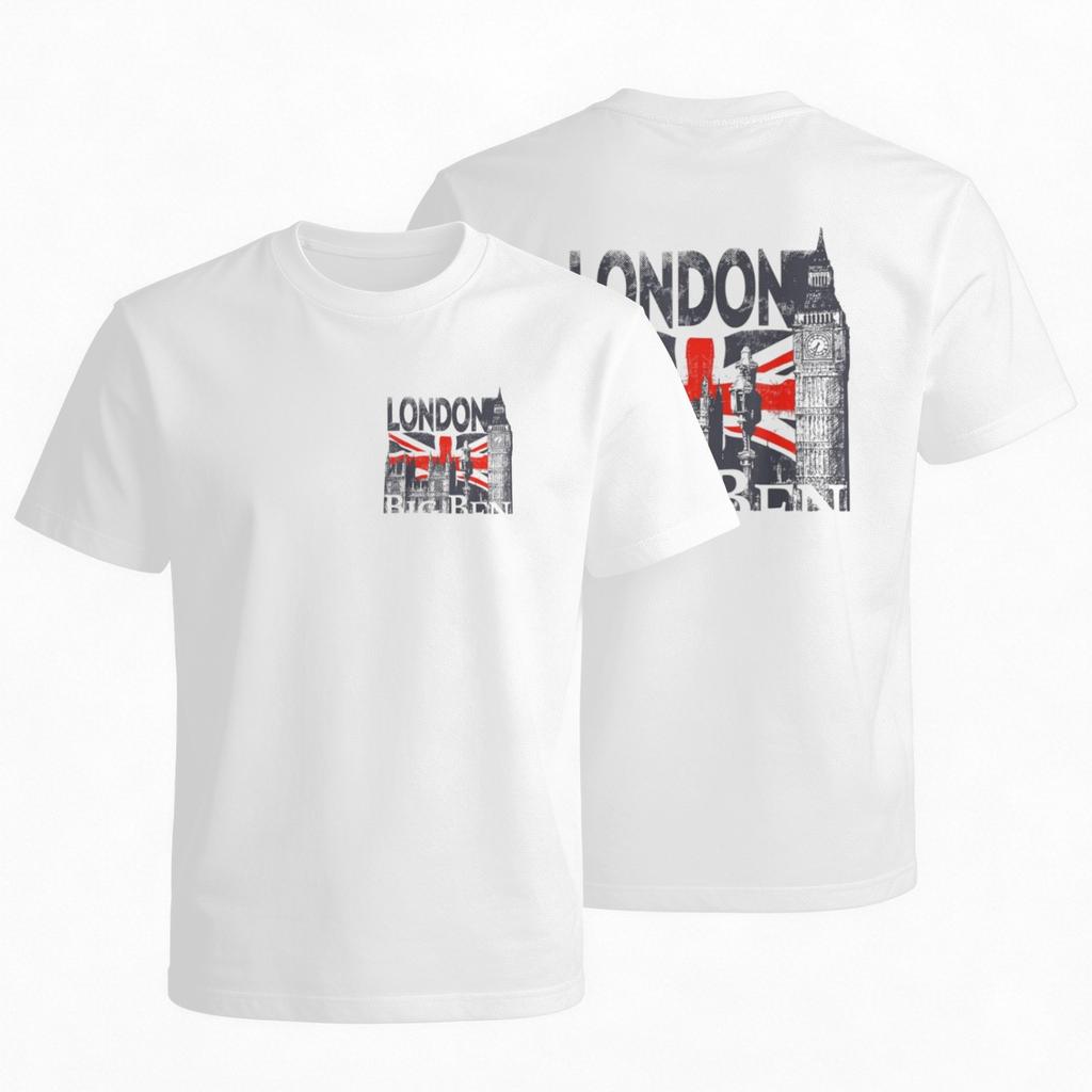 London Big Ben Union Jack Graphic Tee Short Sleeve Round Neck Daily Wear T-Shirt
