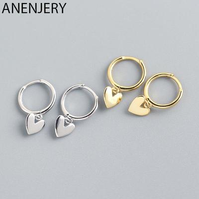ANENJERY Silver Color Love Heart Hoop Earrings for Women Smooth French Gold Silver Earrings Jewelry New