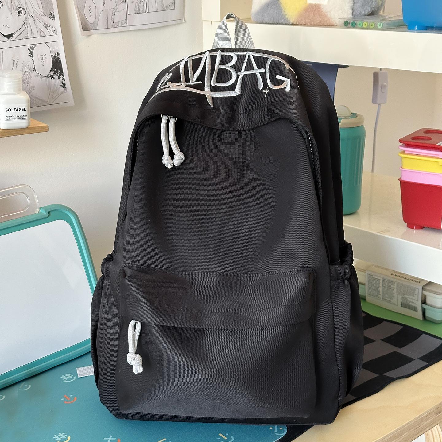 Solid Color Letter Backpack Unisex Outdoor Travel Backpack Large Capacity Student Schoolbag