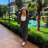 Womens Fall Casual Striped Hooded Cardigan Tracksuit Pants Set Sportswear