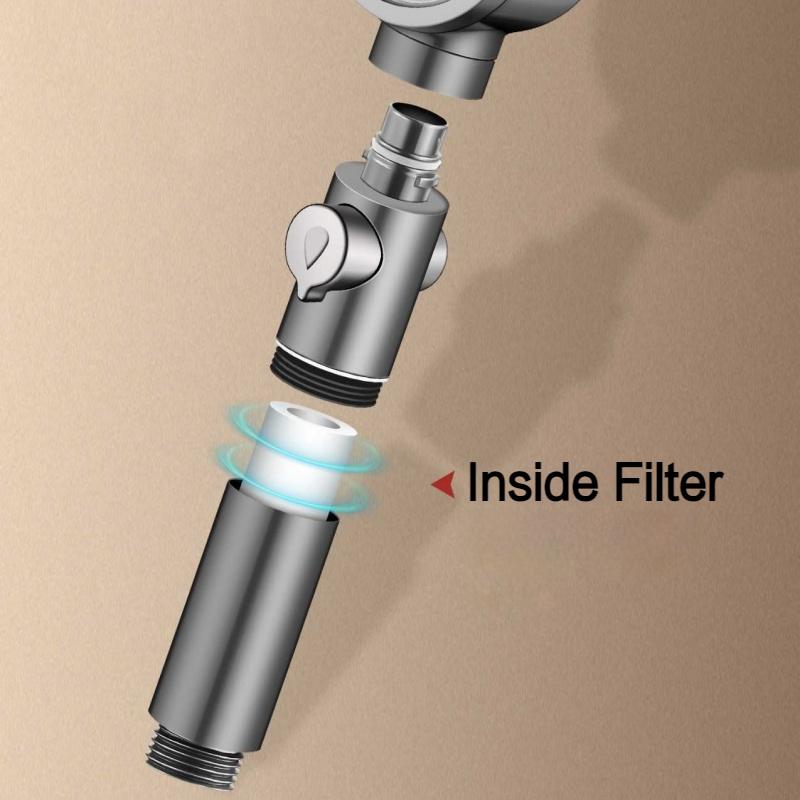 3 Mode Shower Head with Stop Button Flow Adjustable High Pressure Water Boost Shower Head Built In Filter Bathroom Accessories