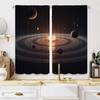 2pcs Space-Themed Curtains - Celestial Design with Sun   Planets & Rings   Semi-Transparent Polyester Fabric   Rod Pocket for Easy