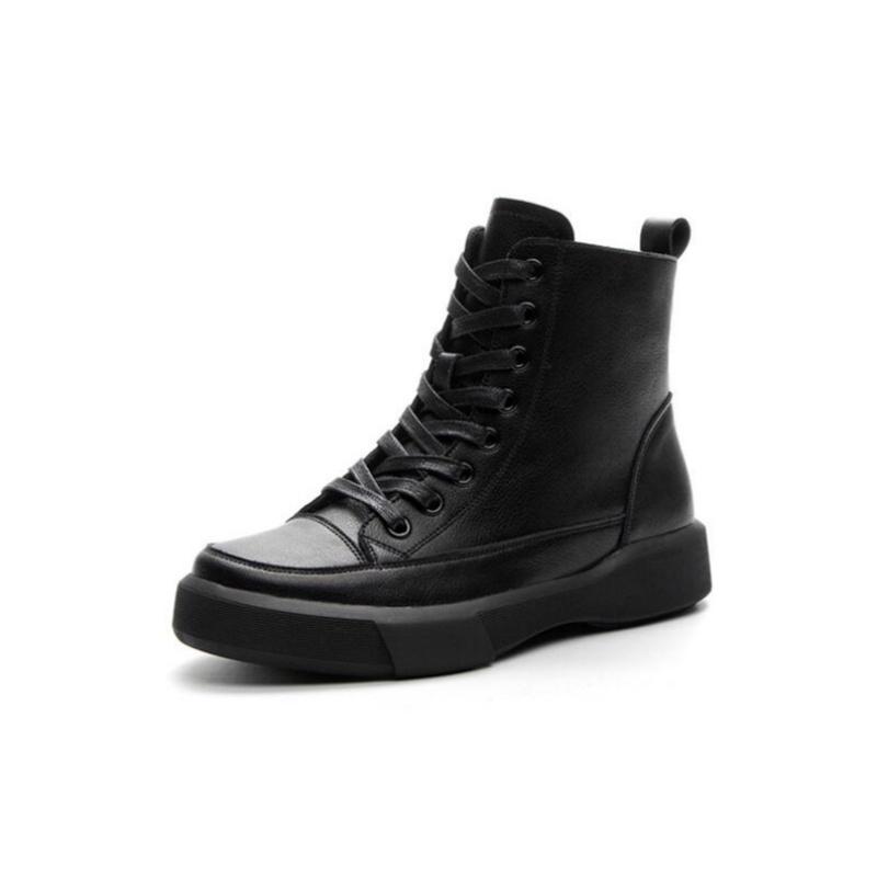 Women Genuine Leather Short Boots Round Toe Genuine Leather Handmade Retro Street Style Winter Warm Flats Ankle Boots