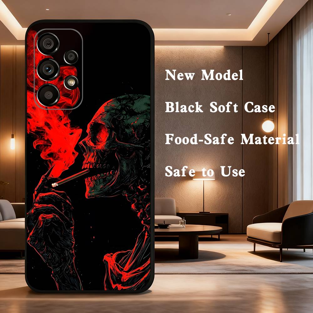 Spooky Skull Patterns Case For Samsung Galaxy A73,72,41,J7,22,Note,31,8,9,52,71,53,32,Soft Black Silicone Cover