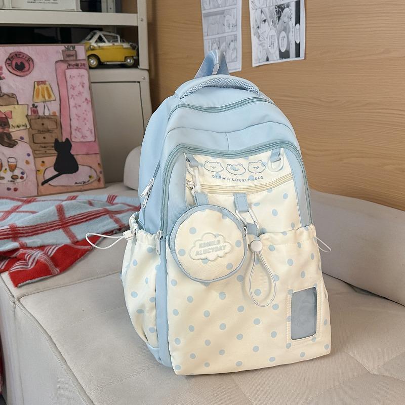 School bag women's new college style Japanese fresh cartoon polka dot backpack junior high school students lightweight travel backpack