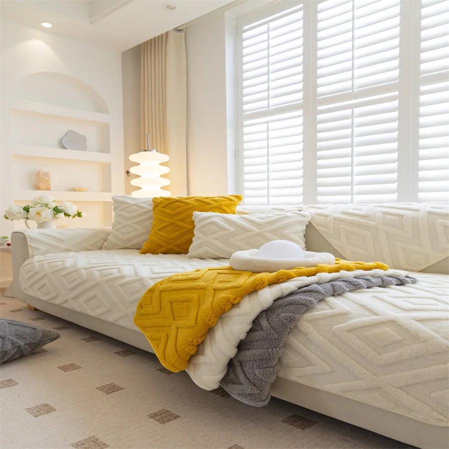 2025 Winter New Plush Thickened Sofa Cushion Cotton Velvet Orange Four Seasons Universal Non-slip Cushion Armrest Cover Cloth 45x45cm pillowcase 5176₽