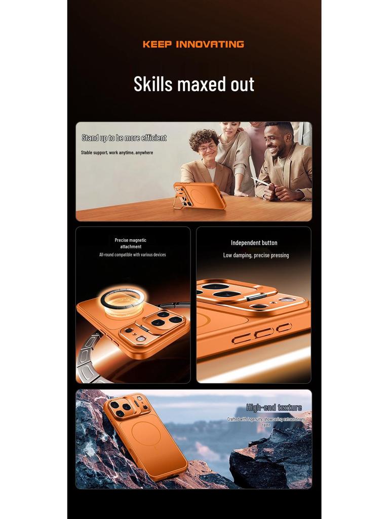 Orange magnetische Schutzhülle mit Objektivständer für Apple 17 Pro Max
