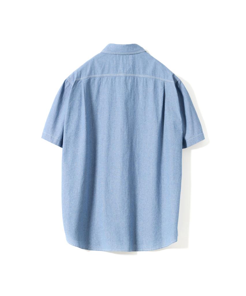 Geonjiulleunseu Chambray Work Short Sleeve Shirt - Light Blue