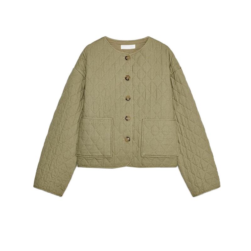 

Spring New Women s Clothing Stickers Pocket Decoration Linen Blend round Neck Loose Long Sleeves Cotton Coat Jacket 1689022 Shallow khaki L