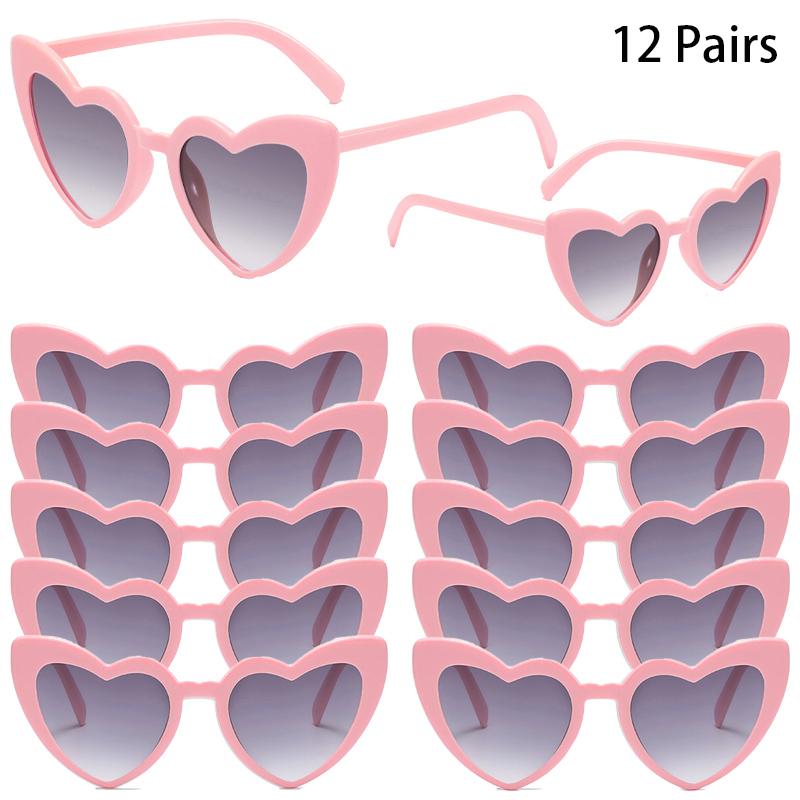 12/16 Pairs Per Set Heart Shaped Sunglasses Women Stylish Vintage Design Decor Sun Glasses Trendy Fashion Cute Outdoor Shades