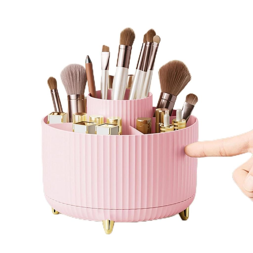 House of Quirk Makeup Brush Holder Organizer, 360° Rotating Cosmetics Makeup Brush Organizer,5 Slot Make Up Brushes Cup For Desktop Organizer (Pi