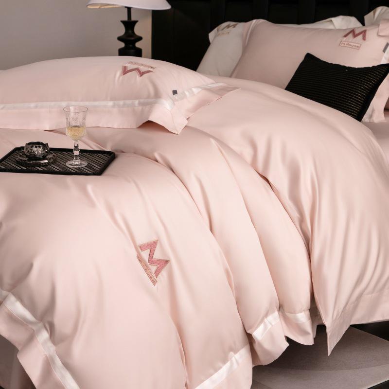 Luxury Minimalist Cotton Embroidered Duvet Set – 4-Piece High-Thread Pure Cotton Bedding