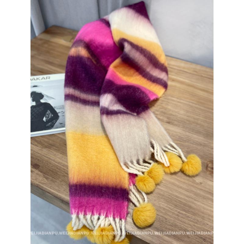 Only home, keep N strips for yourself! Real Rex Rabbit Hairball! Thick Hair Flu Pulled Tassel Striped Big Scarf Big