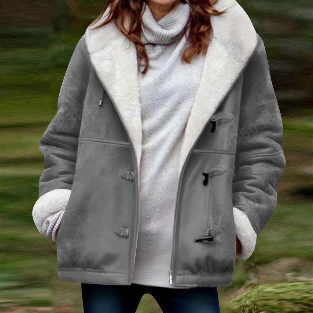 New Women's Casual Loose Solid Color Fleece Thickened Warm Coat For Fall Winter, European & American Style Crossborder Outerwear