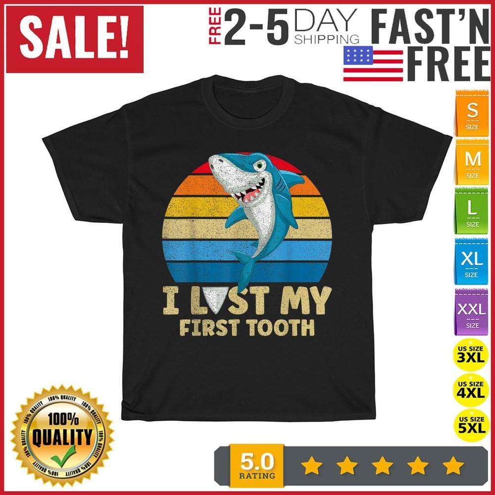 Retro Vintage I Lost My First Tooth Shark Tooth Fairy Day T Shirt Men Women NEW