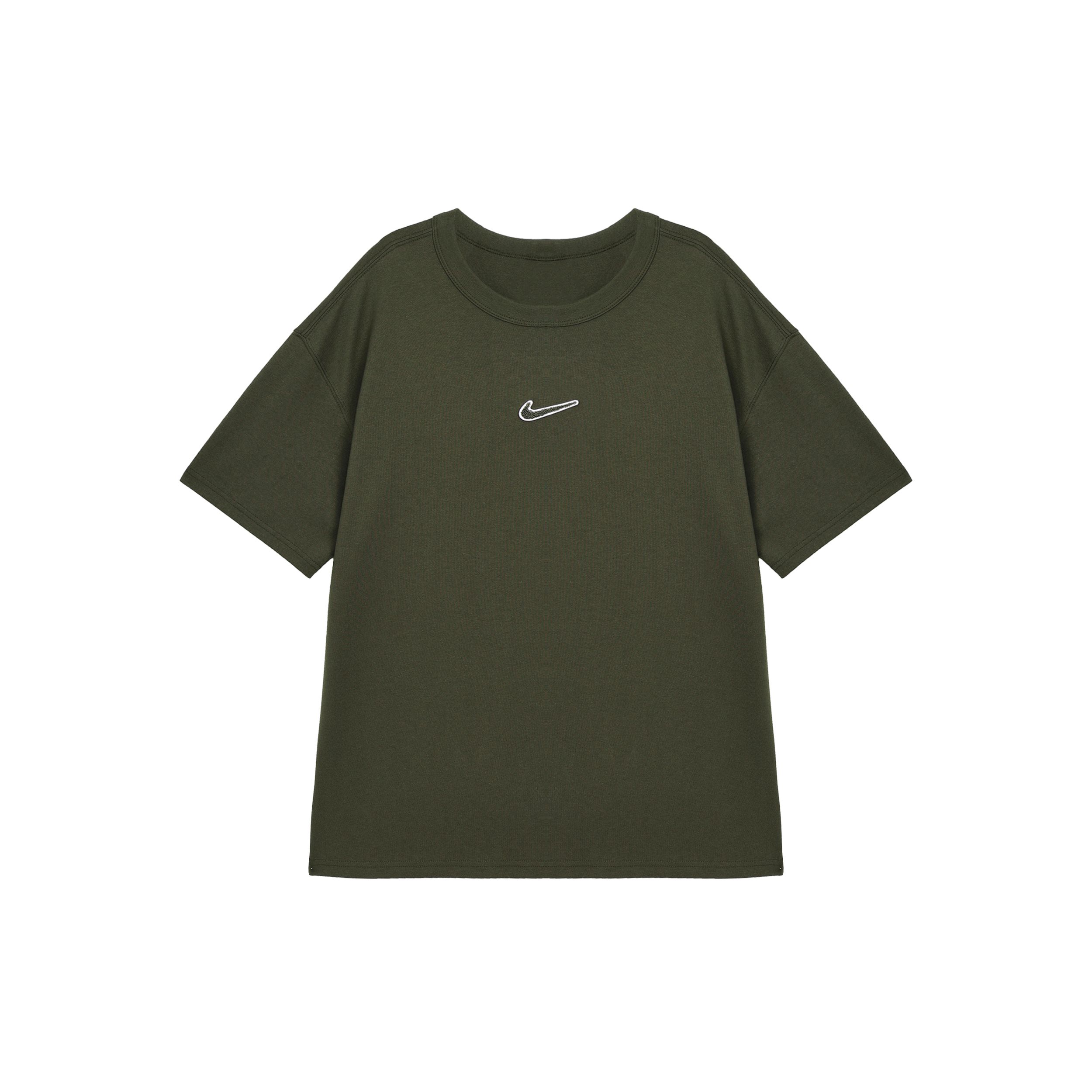 

Nike Повседневная однотонная свободная футболка с круглым вырезом и короткими рукавами, мужская футболка с заниженными плечами, темно-зеленая FV7727-325 M