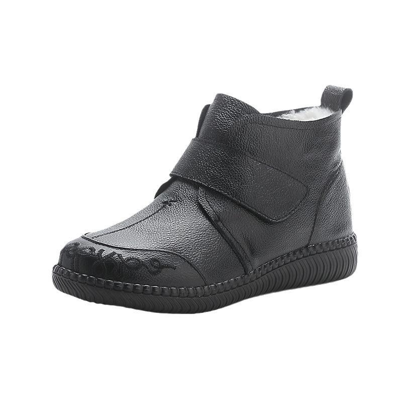 Winter Snow Shoes Genuine Leather Wool Anti Slip Flat Bottom Middle-aged and Elderly Short Boots