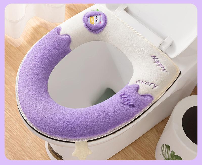 

Зимний домашний милый коврик для унитаза, утолщенный, вышитый, кролик, молния, мягкий, чехол для сиденья унитаза, теплый чехол для сиденья унитаза, подушка для унитаза фиолетовый