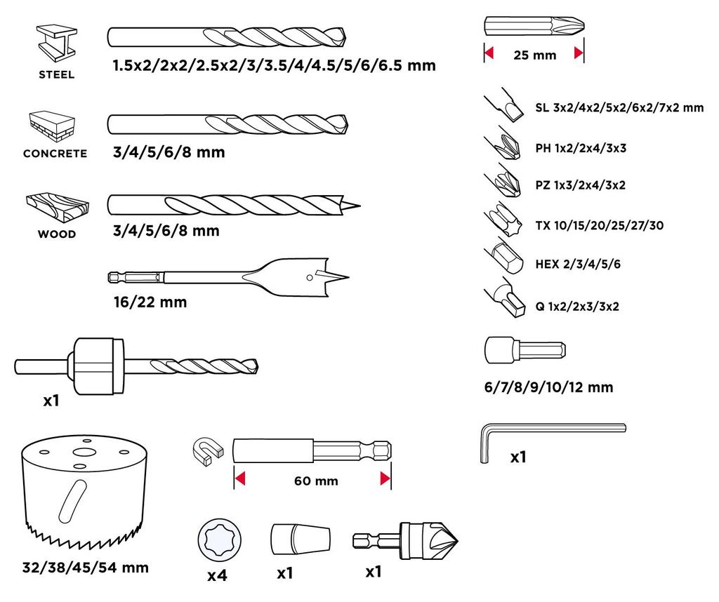 Drill And Bits Set, 90 Pcs. Sockets - T 56H621
